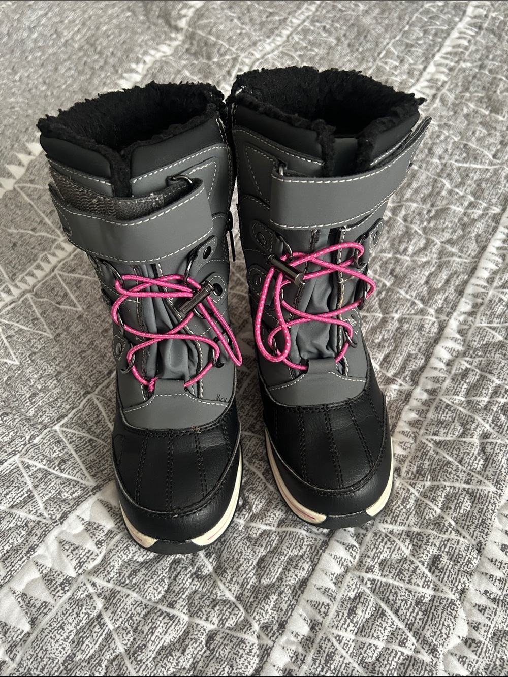 totes Gray and Pink Kids Snow Boots